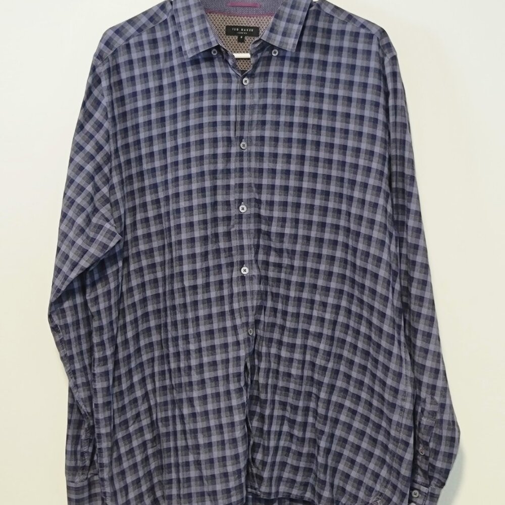Ted Baker London Men's Shirt Button Down Purple Plaid Long Sleeve